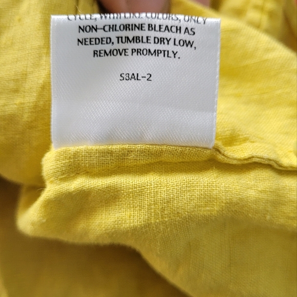Eileen Fisher Yellow 100% Irish Linen Short Sleeve Button Down Blouse - Picture 5 of 5